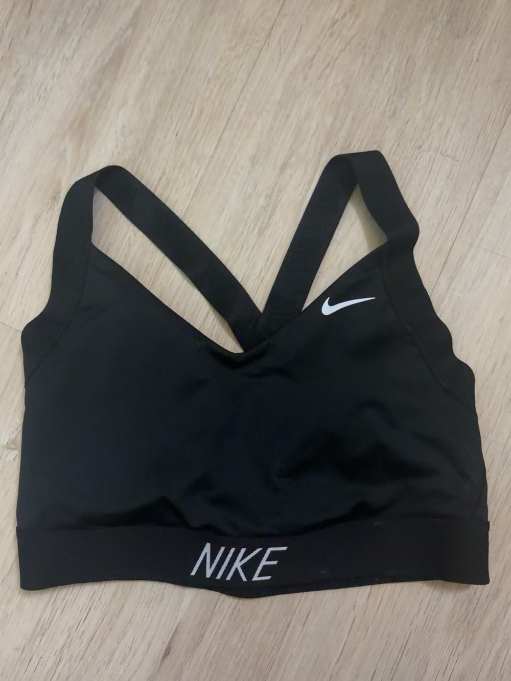 Nike Black Cross-Back Sports Bra with White Logo
